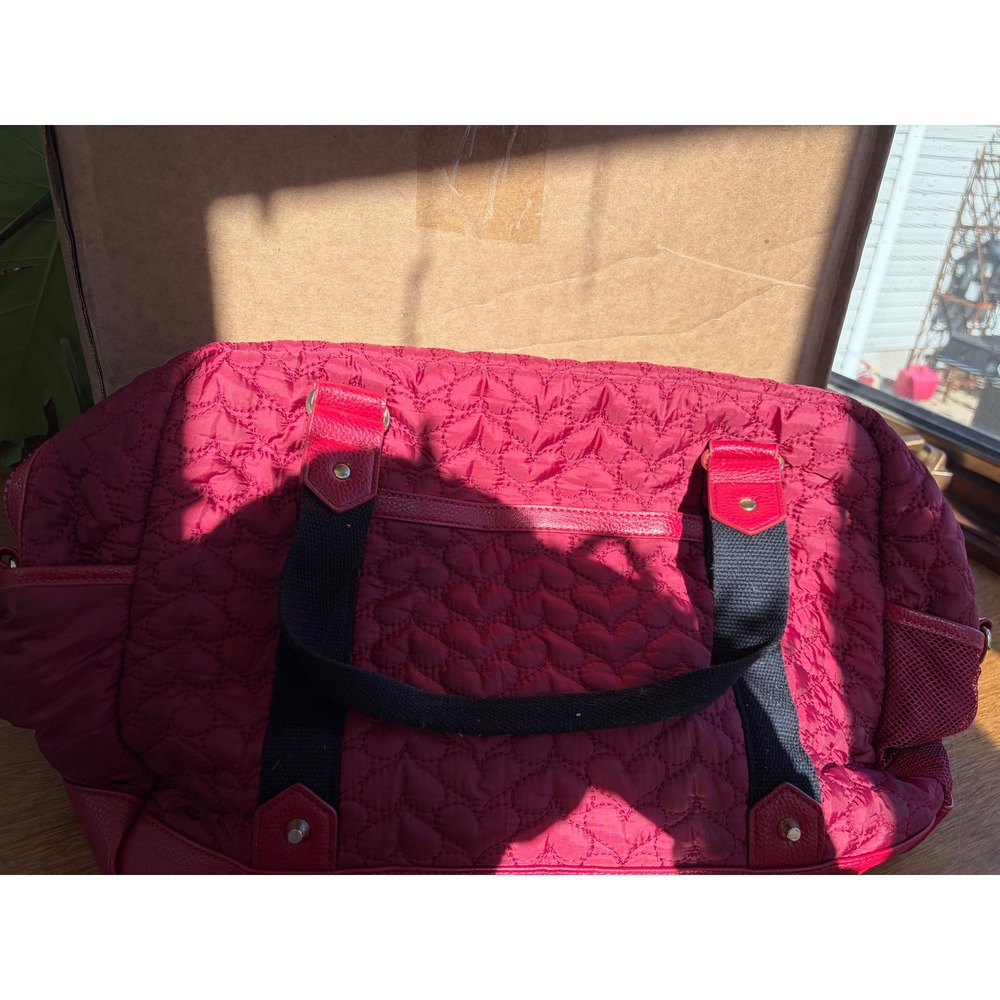 Cynthia Rowley Red Quilted Heart Duffel Bag Tech Pocket Travel Gym Weekender - Picture 5 of 10
